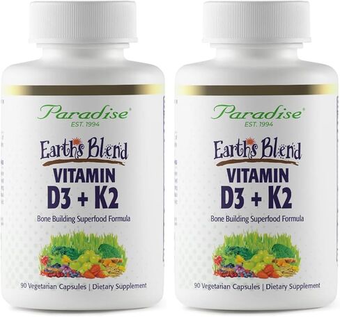 Paradise Herbs Earth's Blend Vitamin D3 + K2, Superfoods Base of Probiotics and Organic Alkalizing Greens, Veggies & Berries, 90 Vegetarian Capsules in Saudi Arabia