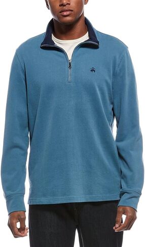 Brooks Brothers Mens Classic Fit Contrast Collar Quarter Zip Cotton Sweatshirt, in Saudi Arabia
