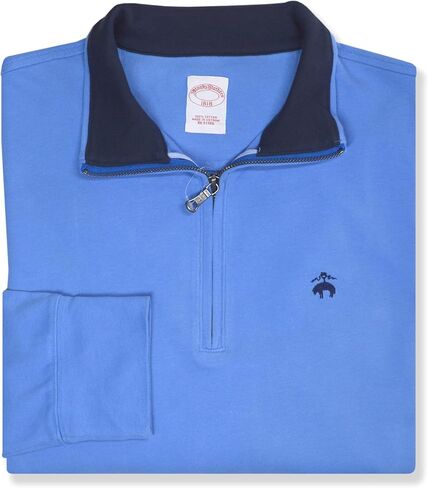 Brooks Brothers Mens Classic Fit Contrast Collar Quarter Zip Cotton Sweatshirt, in Kuwait