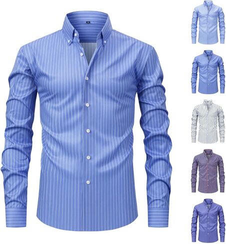 Mens Dress Shirts Long Sleeve Pin Stripe Button Down Collar Tucked in Blouse Work Office Shirts Fall Spring Clothes in Saudi Arabia