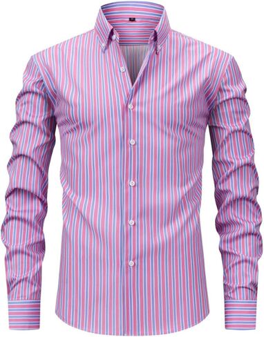 Mens Dress Shirts Long Sleeve Pin Stripe Button Down Collar Tucked in Blouse Work Office Shirts Fall Spring Clothes in Saudi Arabia