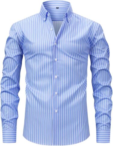 Mens Dress Shirts Long Sleeve Pin Stripe Button Down Collar Tucked in Blouse Work Office Shirts Fall Spring Clothes in Saudi Arabia