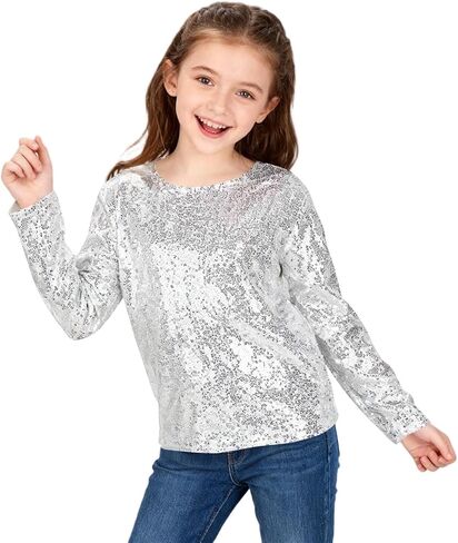 Girls Long Sleeve Sequin Top Dance 5-15 Y Holiday Outifts for Evening Cocktail Party Christmas New Year's in Saudi Arabia