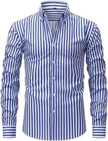 Mens Dress Shirts Long Sleeve Pin Stripe Button Down Collar Tucked in Blouse Work Office Shirts Fall Spring Clothes in Saudi Arabia