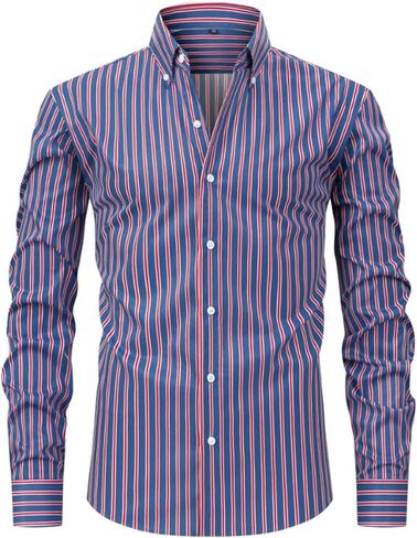 Mens Dress Shirts Long Sleeve Pin Stripe Button Down Collar Tucked in Blouse Work Office Shirts Fall Spring Clothes in Saudi Arabia