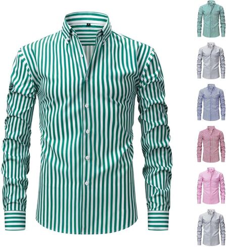 Mens Dress Shirts Long Sleeve Pin Stripe Button Down Collar Tucked in Blouse Work Office Shirts Fall Spring Clothes in Saudi Arabia