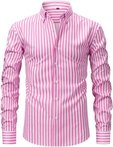 Mens Dress Shirts Long Sleeve Pin Stripe Button Down Collar Tucked in Blouse Work Office Shirts Fall Spring Clothes in Saudi Arabia