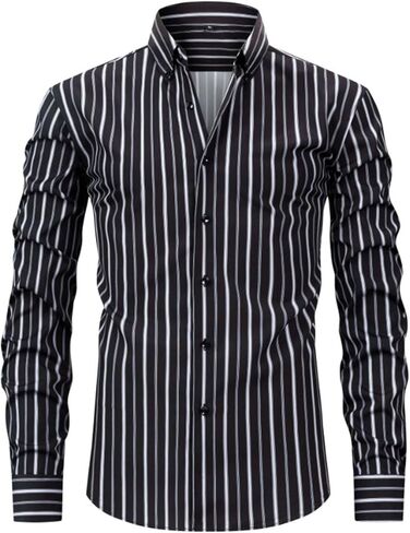 Mens Dress Shirts Long Sleeve Pin Stripe Button Down Collar Tucked in Blouse Work Office Shirts Fall Spring Clothes in Saudi Arabia