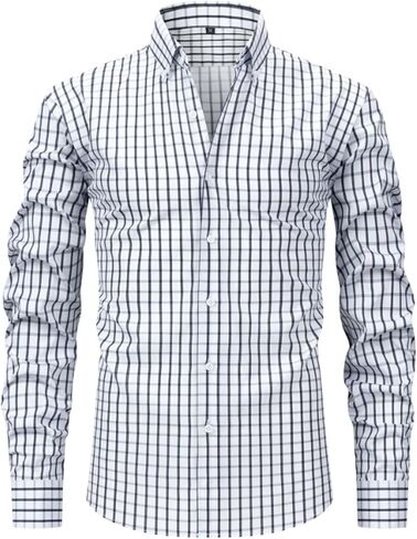 Mens Dress Shirts Long Sleeve Pin Stripe Button Down Collar Tucked in Blouse Work Office Shirts Fall Spring Clothes in Saudi Arabia