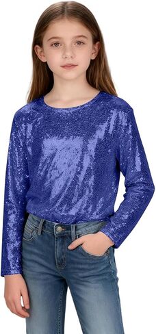 Girls Long Sleeve Sequin Top Dance 5-15 Y Holiday Outifts for Evening Cocktail Party Christmas New Year's in Saudi Arabia