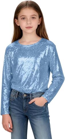 Girls Long Sleeve Sequin Top Dance 5-15 Y Holiday Outifts for Evening Cocktail Party Christmas New Year's in Saudi Arabia