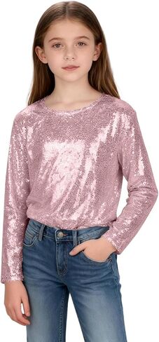 Girls Long Sleeve Sequin Top Dance 5-15 Y Holiday Outifts for Evening Cocktail Party Christmas New Year's in Saudi Arabia