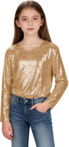Girls Long Sleeve Sequin Top Dance 5-15 Y Holiday Outifts for Evening Cocktail Party Christmas New Year's in Saudi Arabia