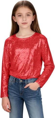 Girls Long Sleeve Sequin Top Dance 5-15 Y Holiday Outifts for Evening Cocktail Party Christmas New Year's in Saudi Arabia