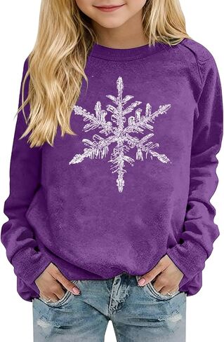 Girls Snowflake Long Sleeve Sweatshirt Kids Minimalist Crewneck Pullover Hoodie Tween Fall Casual Sweater Trendy Shirts in Saudi Arabia
