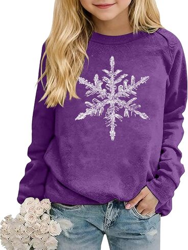 Girls Snowflake Long Sleeve Sweatshirt Kids Minimalist Crewneck Pullover Hoodie Tween Fall Casual Sweater Trendy Shirts in Saudi Arabia