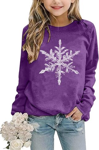 Girls Snowflake Long Sleeve Sweatshirt Kids Minimalist Crewneck Pullover Hoodie Tween Fall Casual Sweater Trendy Shirts in Saudi Arabia