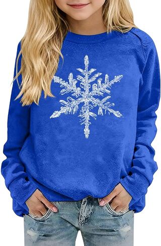 Girls Snowflake Long Sleeve Sweatshirt Kids Minimalist Crewneck Pullover Hoodie Tween Fall Casual Sweater Trendy Shirts in Saudi Arabia