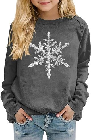 Girls Snowflake Long Sleeve Sweatshirt Kids Minimalist Crewneck Pullover Hoodie Tween Fall Casual Sweater Trendy Shirts in Saudi Arabia