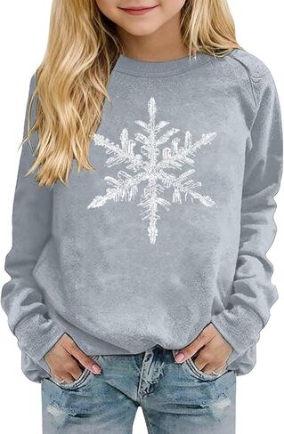 Girls Snowflake Long Sleeve Sweatshirt Kids Minimalist Crewneck Pullover Hoodie Tween Fall Casual Sweater Trendy Shirts in Saudi Arabia