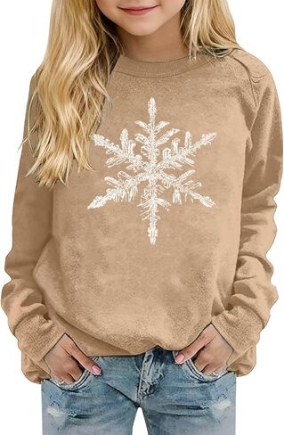 Girls Snowflake Long Sleeve Sweatshirt Kids Minimalist Crewneck Pullover Hoodie Tween Fall Casual Sweater Trendy Shirts in Saudi Arabia