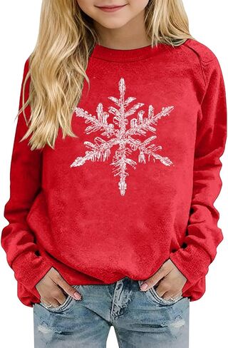 Girls Snowflake Long Sleeve Sweatshirt Kids Minimalist Crewneck Pullover Hoodie Tween Fall Casual Sweater Trendy Shirts in Saudi Arabia