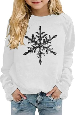 Girls Snowflake Long Sleeve Sweatshirt Kids Minimalist Crewneck Pullover Hoodie Tween Fall Casual Sweater Trendy Shirts in Saudi Arabia