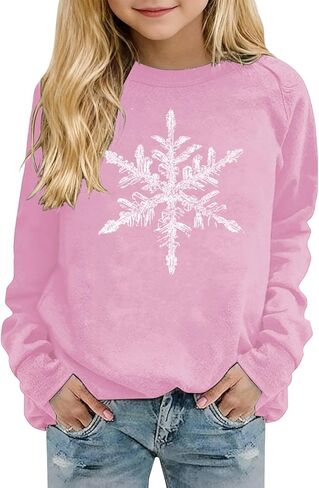 Girls Snowflake Long Sleeve Sweatshirt Kids Minimalist Crewneck Pullover Hoodie Tween Fall Casual Sweater Trendy Shirts in Saudi Arabia