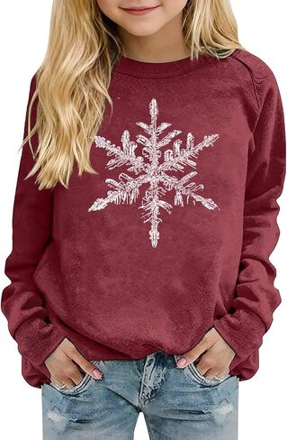 Girls Snowflake Long Sleeve Sweatshirt Kids Minimalist Crewneck Pullover Hoodie Tween Fall Casual Sweater Trendy Shirts in Saudi Arabia