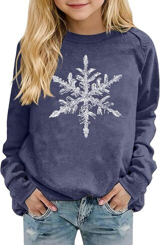 Girls Snowflake Long Sleeve Sweatshirt Kids Minimalist Crewneck Pullover Hoodie Tween Fall Casual Sweater Trendy Shirts in Saudi Arabia
