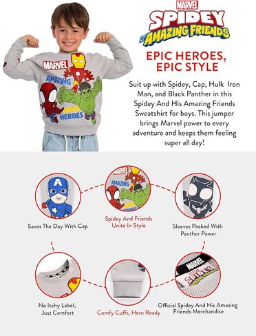 Marvel Sweatshirt, Spidey And His Amazing Friends Boys Sweater, Spiderman Kids Jumper, Superhero Boys Clothes in Saudi Arabia