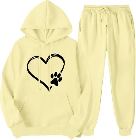 طقم عداء ببطء للسيدات من Dog Mom Dog Paws Jogger مكون من قطعتين بقلنسوة وسراويل رياضية لطيفة على شكل قلب مالك ملابس لمحبي القطط أزياء علوية in Kuwait
