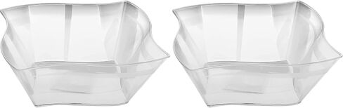 Blue Sky Clear Square Wave Plastic Serving Bowl (1 Count) - Premium & Durable Clear Plastic Bowl - Perfect Snack Bowl and Salad Bowl for Birthday, Wedding, Themed Party & Other Event, 45 oz. in Saudi Arabia