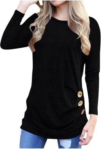 المرأة الجانب Ruched الصلبة القمم العادية قمصان مناسبة كم طويل بلوزة عادية فضفاضة تناسب بلايز الملابس الناعمة in Kuwait