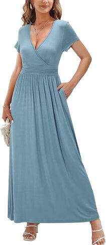 OUGES Maternity Maxi Dress Wrap V Neck Baby Shower Pregnancy Dresses for Photoshoot in Kuwait