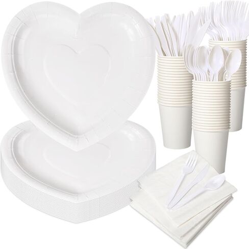 216 Pcs Valentines Day Heart Paper Plates Napkins Set Disposable Tableware Party Supplies, 36 Paper Plates 36 Paper Cups 36 Napkins 108 Plastic Knives, Forks and Spoons(Pink) in Kuwait