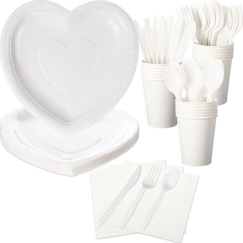 216 Pcs Valentines Day Heart Paper Plates Napkins Set Disposable Tableware Party Supplies, 36 Paper Plates 36 Paper Cups 36 Napkins 108 Plastic Knives, Forks and Spoons(Pink) in Kuwait