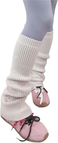 Thick Knit Leg Warmers, Beige, Slouchy Style, Long Ribbed Socks, One Size, Breathable, Yoga Fitness Sports, Calf Slimming in Saudi Arabia