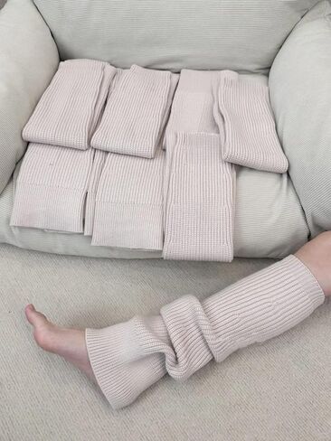 Thick Knit Leg Warmers, Beige, Slouchy Style, Long Ribbed Socks, One Size, Breathable, Yoga Fitness Sports, Calf Slimming in Saudi Arabia