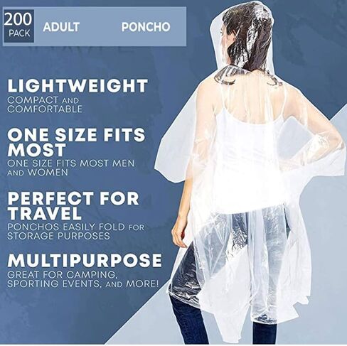 Trail maker Bulk Rain Ponchos for Adults 200 Pack 100% Waterproof Emergency Disposable Wholesale Rain Coat Ponchos with Hood in Saudi Arabia