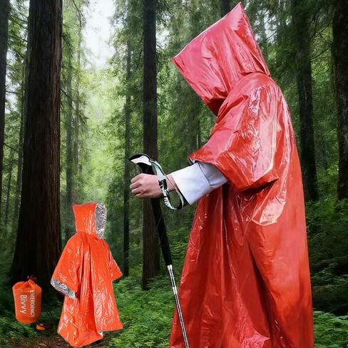 2pcs Emergency Raincoat,Keep Up 90% Body Heat,Reusable Raincoat,Adult Use,Jacket, Suitable for Camping,Hiking Green + Orange in Saudi Arabia