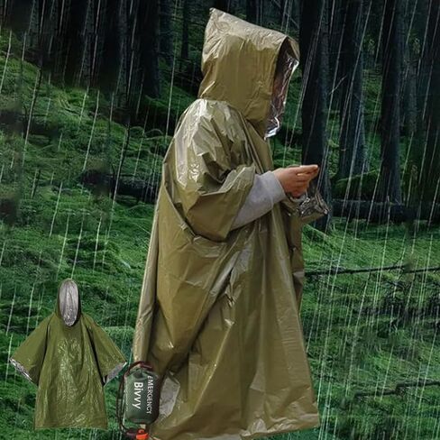 2pcs Emergency Raincoat,Keep Up 90% Body Heat,Reusable Raincoat,Adult Use,Jacket, Suitable for Camping,Hiking Green + Orange in Saudi Arabia