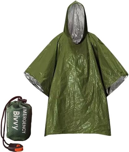 2pcs Emergency Raincoat,Keep Up 90% Body Heat,Reusable Raincoat,Adult Use,Jacket, Suitable for Camping,Hiking Green + Orange in Saudi Arabia