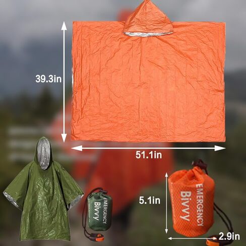 2pcs Emergency Raincoat,Keep Up 90% Body Heat,Reusable Raincoat,Adult Use,Jacket, Suitable for Camping,Hiking Green + Orange in Saudi Arabia