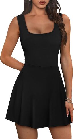 فستان رياضي نسائي من NIASHOT برقبة على شكل حرف U قصير بدون أكمام مع جيوب وتخرج التنس والجولف in Kuwait