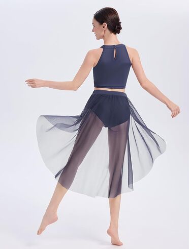 Women Lyrical Dance Costume Halter Floral Sequins Crop Top High-Low Skirt with Briefs Adult Contemporary Dance Dress in Saudi Arabia