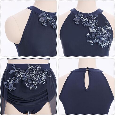 Women Lyrical Dance Costume Halter Floral Sequins Crop Top High-Low Skirt with Briefs Adult Contemporary Dance Dress in Saudi Arabia