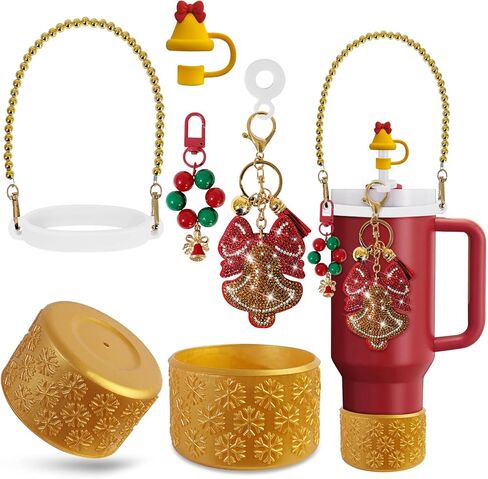Christmas Stanley Cup Accessories Set Including 1pcs 0.4in Straw Covers, 1 Water Bottle Handle Strap, 2 Cute Christmas Charms and 1 Silicone Boot for Stanley 40oz & 30oz, Red in Saudi Arabia