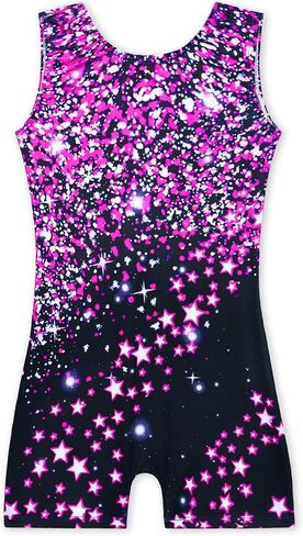 Gymnastics Leotards for Girls 8-9 Years Old Pink Purple Rhombus Sleeveless Biketards with Shorts in Kuwait