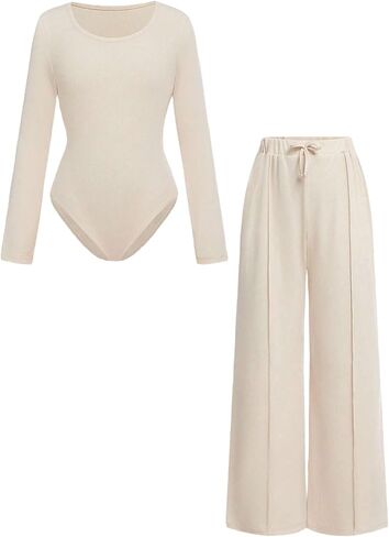 Girls 2 Piece Wide Leg Pants Set Bodysuit with Snap Nude Fall Casual Outfits Kids for 8-12Y in Kuwait